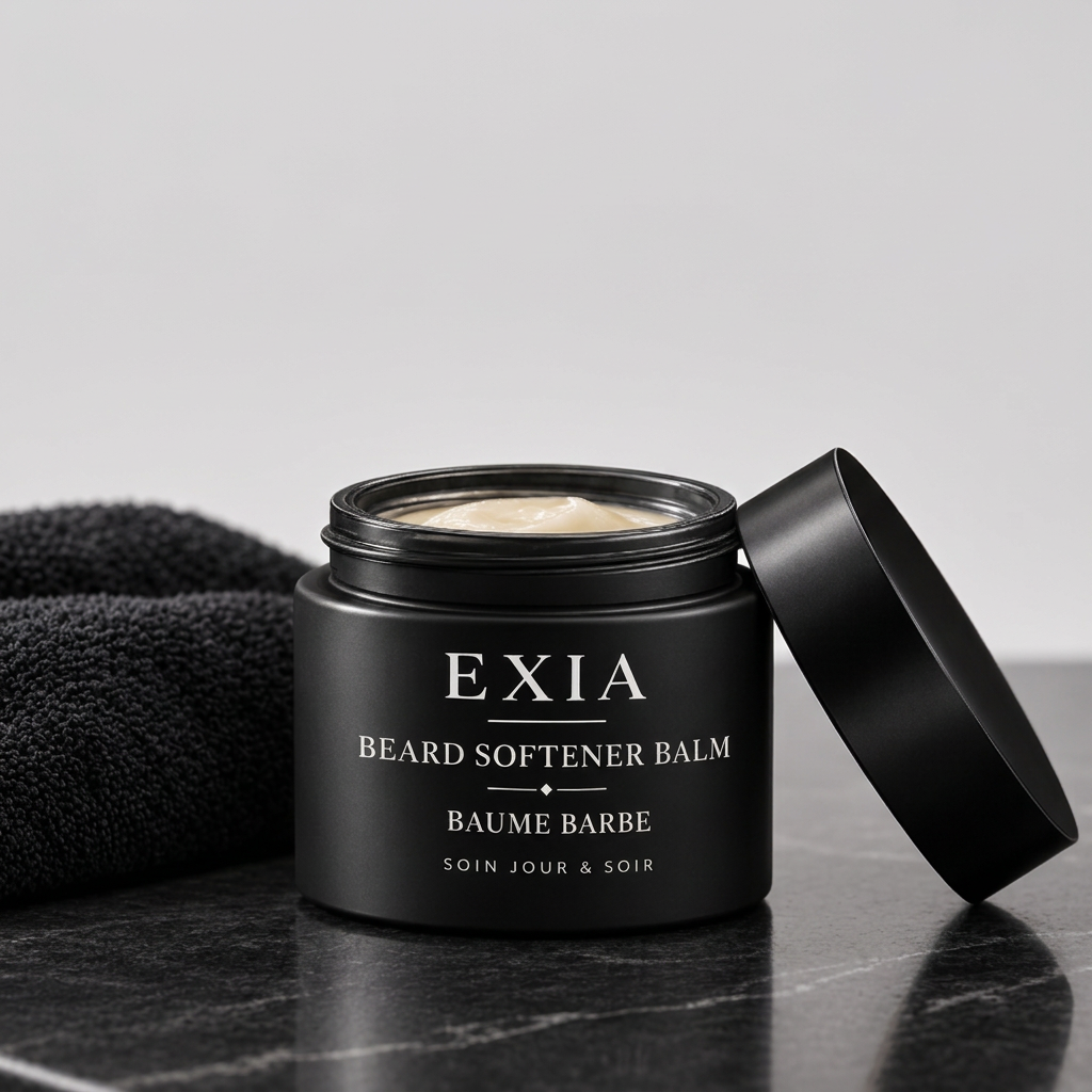 Baume barbe EXIA ouvert sur fond gris perle