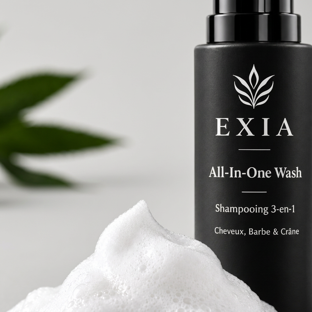EXIA All-In-One Wash avec mousse sur fond gris perle