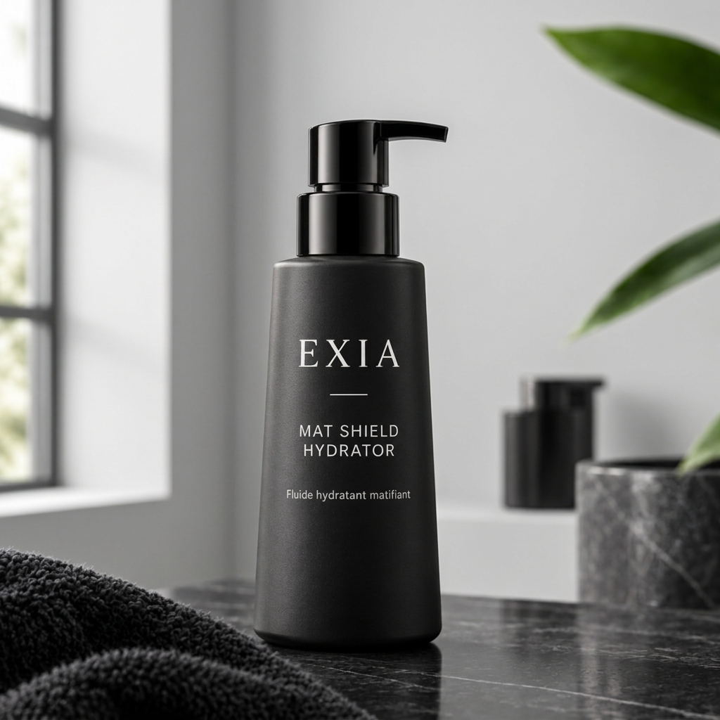 EXIA Mat Shield Hydrator dans une salle de bain au fond gris pâle