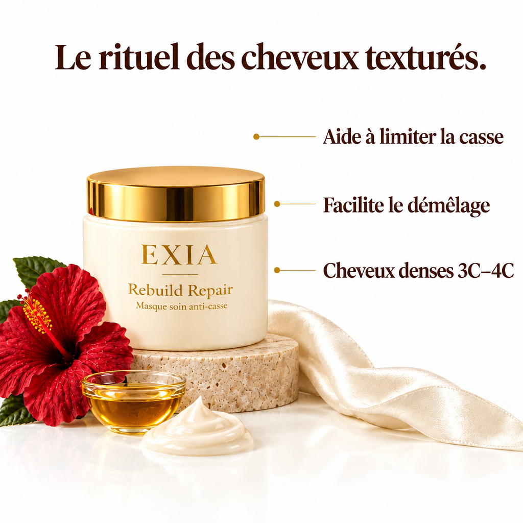 EXIA Rebuild Repair avec ses bénéfices et ses actifs sur fond blanc